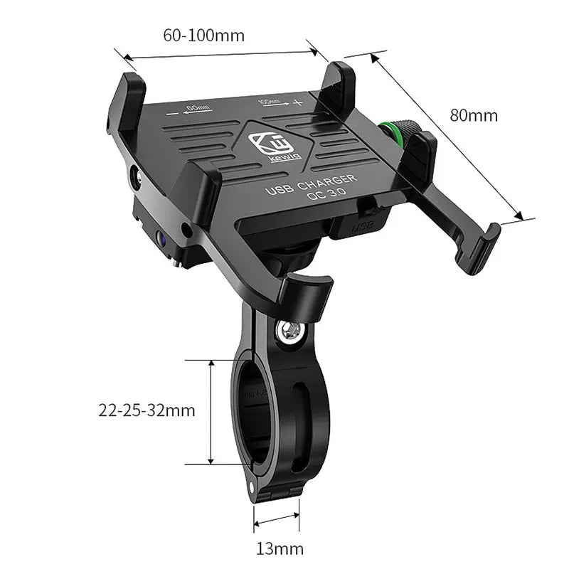 Whole Aluminium 12-24V Motorcycle Phone Holder USB Charger QC3.0 Fast Charging Mount Bicycle Handlebar Bracket for iPhone Huawei