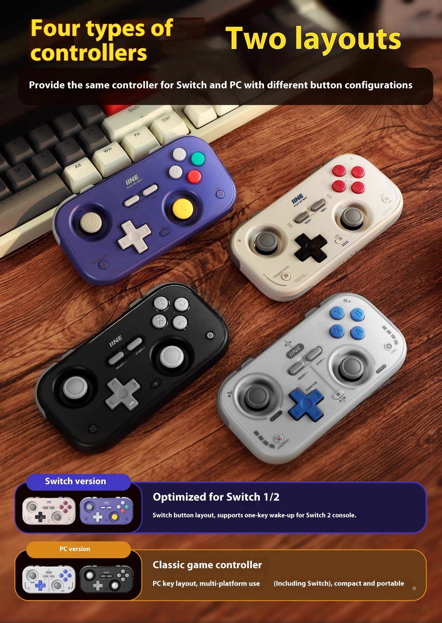 IINE Pocket Mini Controller Palm-Sized Gamepads 1000hz Hall Joystick Short Video Remote Control Suitable for NS2 Android iPhone