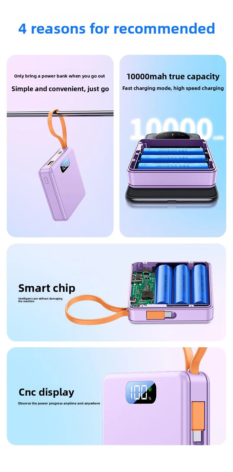 10W PD 22.5W Fast Charge Power Bank Case 3x18650 Solderless DIY Battery Box USB Type C PD3.0 QC4.0 Shell With Charging Cable