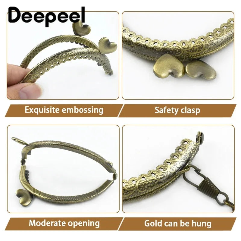 1/2/5/10Pcs 8.5cm Embossed Metal Bags Handle Purse Frame Kiss Clasp for Coin Wallet DIY Handmade Sewing Brackets Bag Accessories
