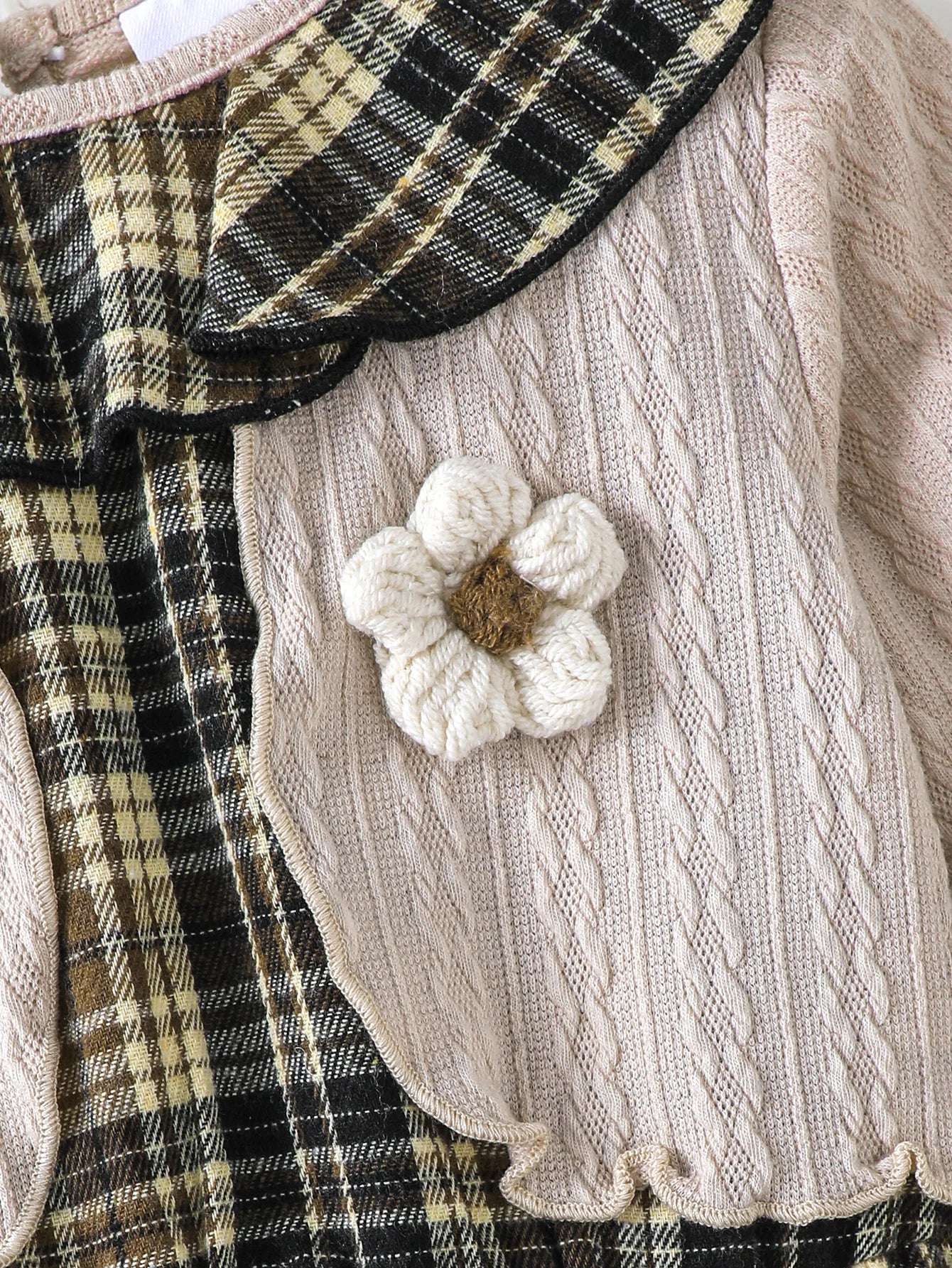 2pcs girls' Fried Dough Twists stitching plaid fake two round neck long sleeve dresses with bags, suitable for autumn and winter