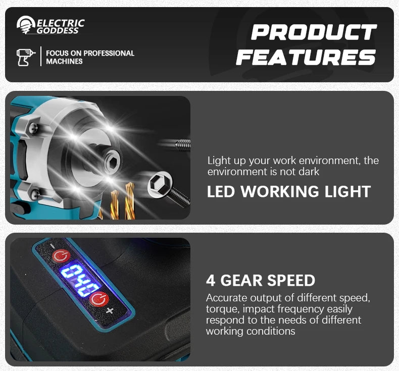 230NM Brushless Electric Screwdriver Multi-function Lithium Drill Cordless Driver Battery Set For Makita 18V Battery Pin