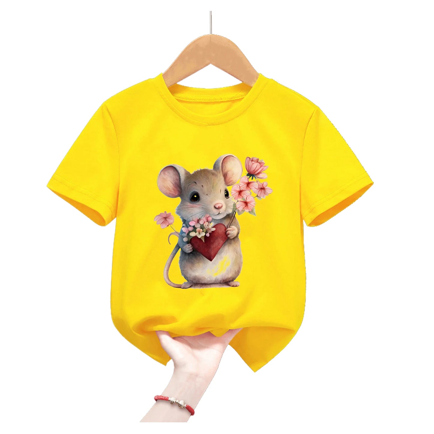 Lion King Animal Print Yellow T Shirt For Girls/Boys Summer Short Sleeve Tshirt Koala/Duck/Bee/Bunny/Dolphin Kids Clothes