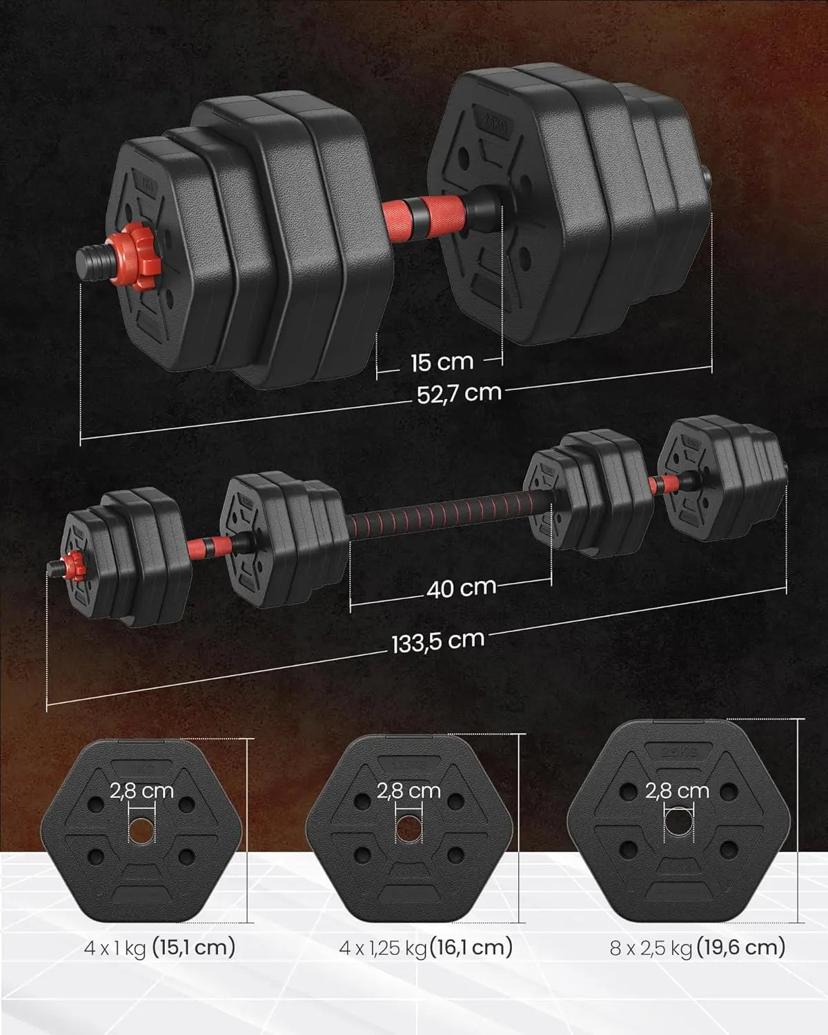 Dumbbells Set Dumbbells with Connecting Bar Hexagon Dumbbell Set 10kg 20kg 30kg Workout Fitness Training Weight Lifting