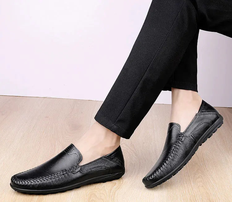 CLOHOO Men's Business Casual Shoes Leather Stitching Comfortable Breathable Rubber Bottom Second Layer Cowhide