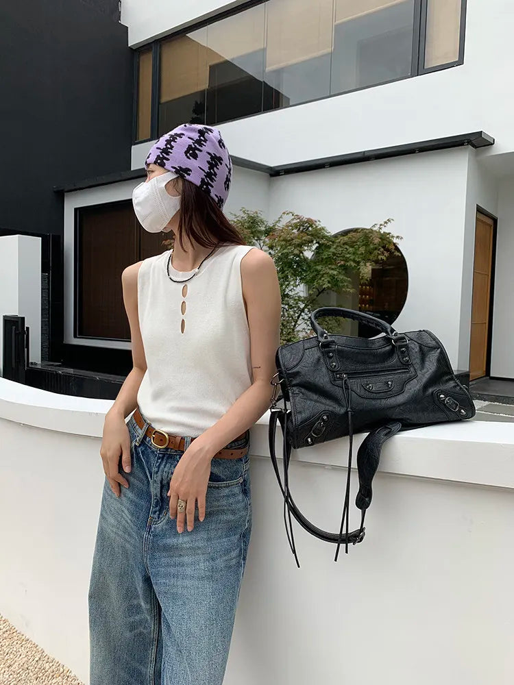 Luxury Designer City Motorcycle Shoulder Tote Bag for Women Large Capacity Autumn Winter Handbag Crossbody Stylish Women's Bag