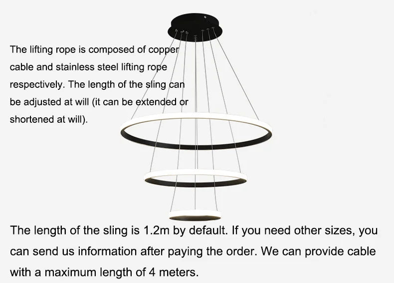 Led Circle Ceiling Hanging Chandelier Rings  Black Loft Living Dining Room Modern Pendant Lamp Kitchen Indoor Lighting Fixture