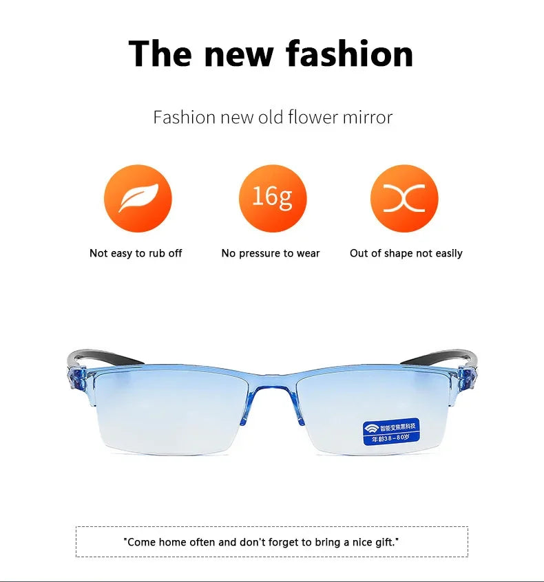 New Anti Blue Ray Reading Glasses Smart Automatic Zoom Reading Glasses Autofocus Power +1.0(100) ~ +7.0(700) Half-Rim Unisex