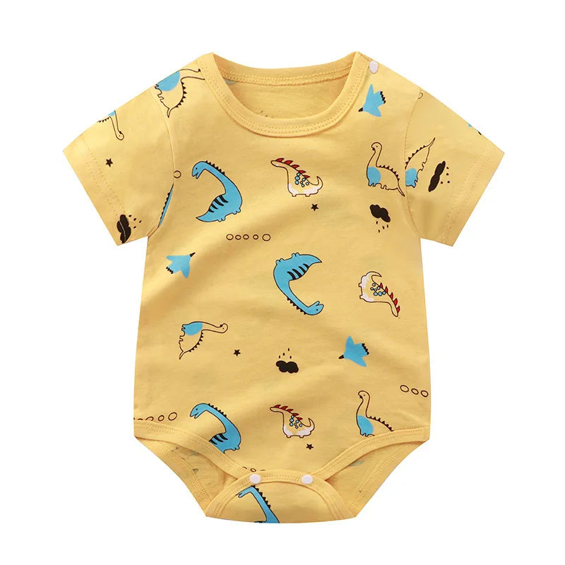 Breathable Cotton Baby Cartoon Jumpsuits, Short Sleeve Bodysuit for Newborn Infant Boys Girls Rompers of Crawling Clothes