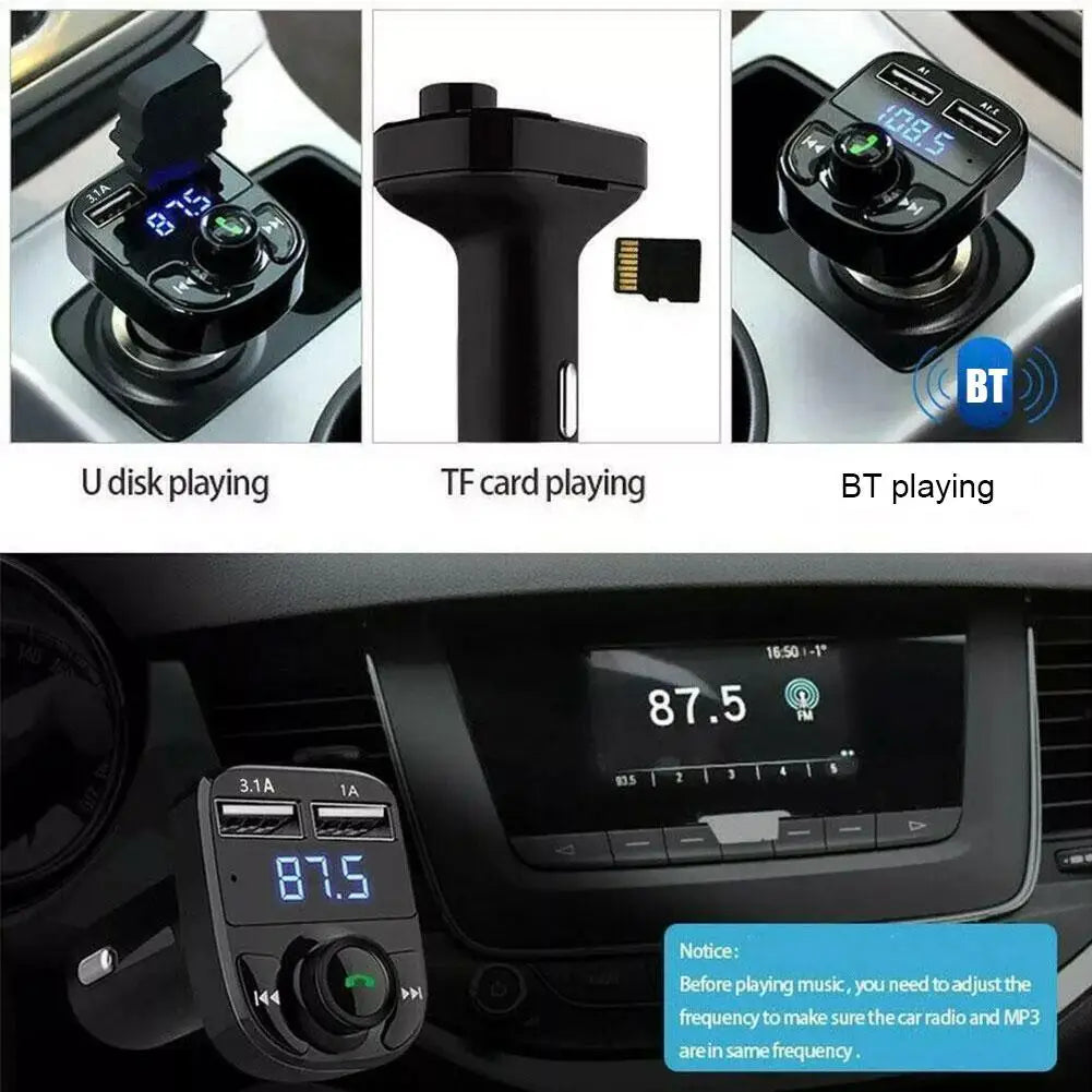 Car Charger Wireless Bluetooth FM Transmitter Hands-Free Calling Radio Receiver Mp3 Music Stereo Adapter Dual USB Port Charger