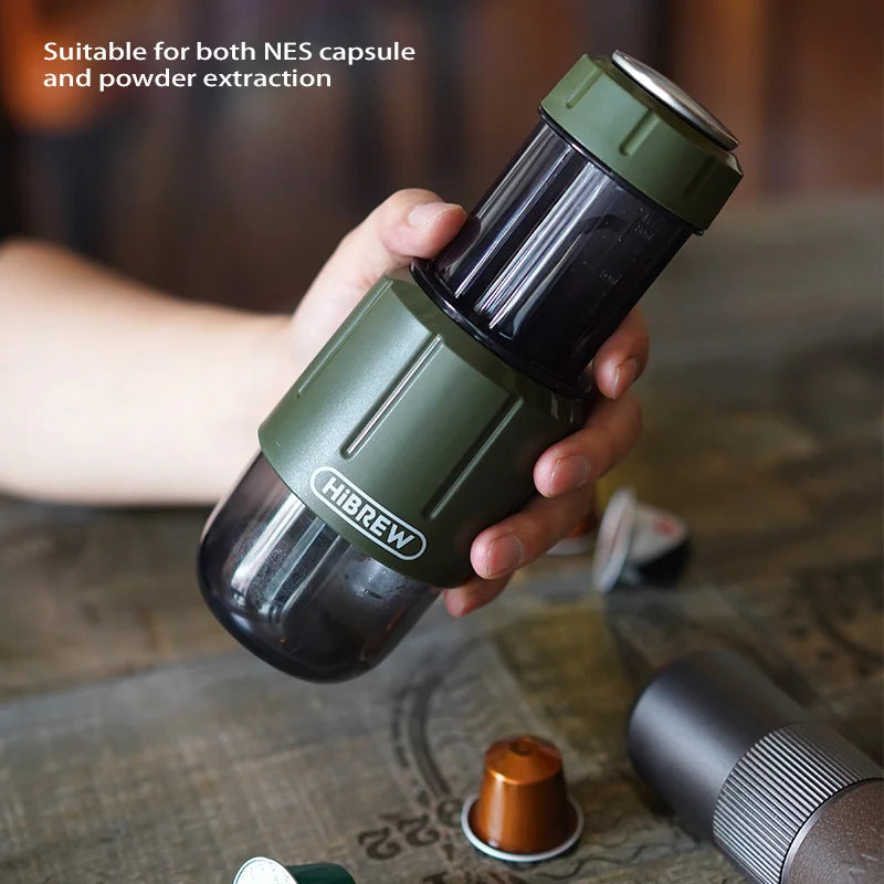 HiBREW 2 in 1 Portable Coffee Machine Hot/Cold Water Manual Espresso Maker For Capsule & Ground Hand Press Brewer H4D