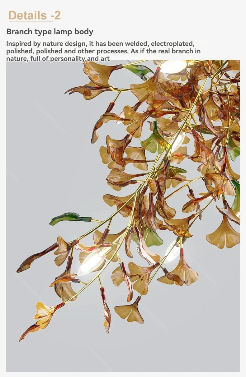 Living Room Chandelier Modern Minimalist and Magnificent Light Luxury Creative Ginkgo Leaf Designer Duplex Building Villa