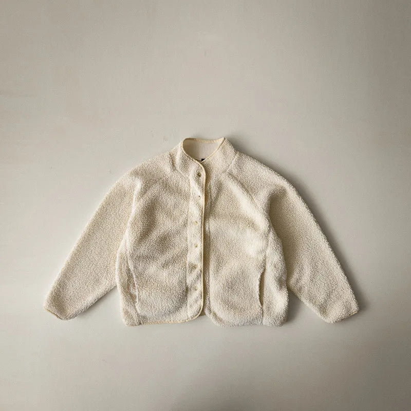 Spring Autumn Baby Kids Sherpa Fleece Jacket, Solid Color Loose Fit Warm Outerwear for Boys Girls Toddler 73-100