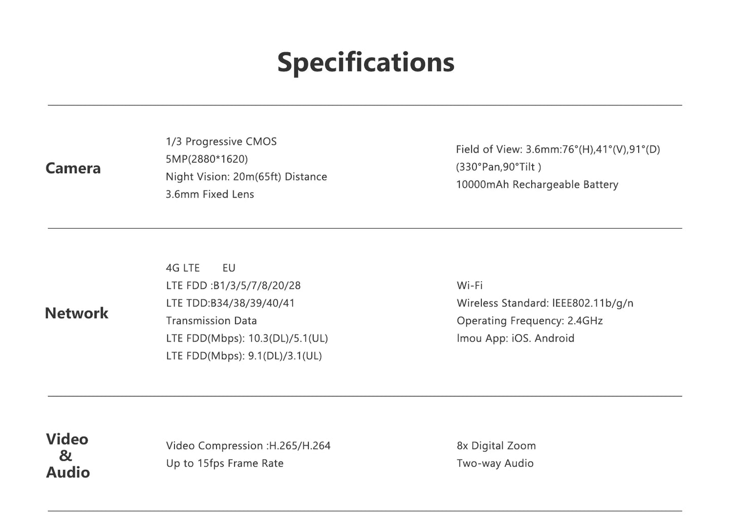 IMOU AOV PT 5MP With Solar Panel 360° PTZ Outdoor Security Camera 4G LTE Wifi Network 10000mAh Battery Auto Tracking IP Camera