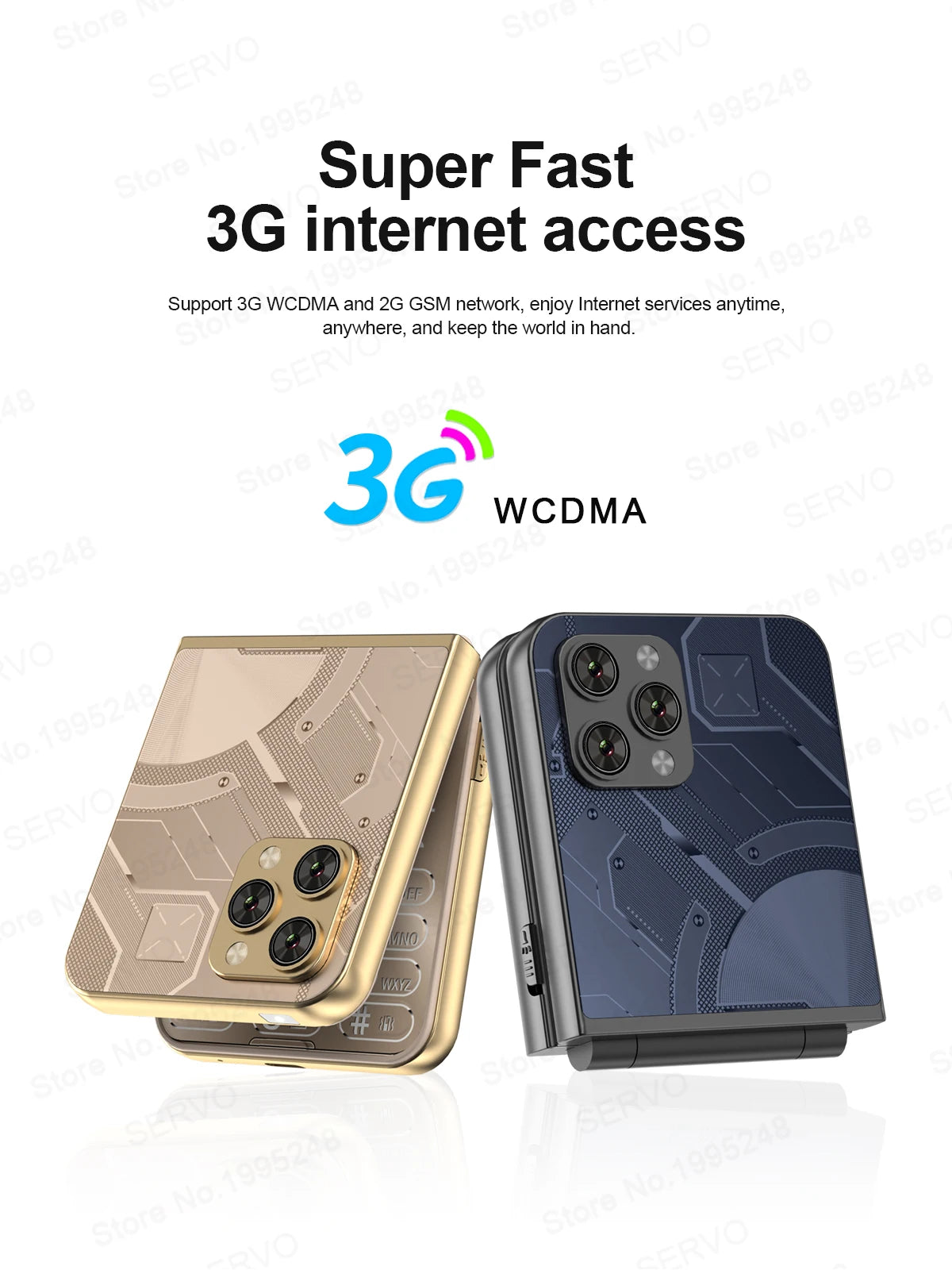 SERVO Flilo9 Foldable Mobile Phone 3G WCDMA Call Recording Speed Dial FM Radio Blacklist Torch Flip Cellphones Dual SIM Standby