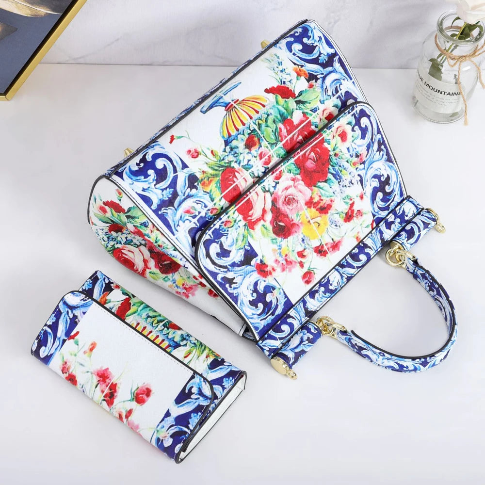 Luxury Women Bags Leather Vintage Painting Art Purse Handbags Girl Shoulder Bag Fashion Cross Body Messenger Bag Female Totes