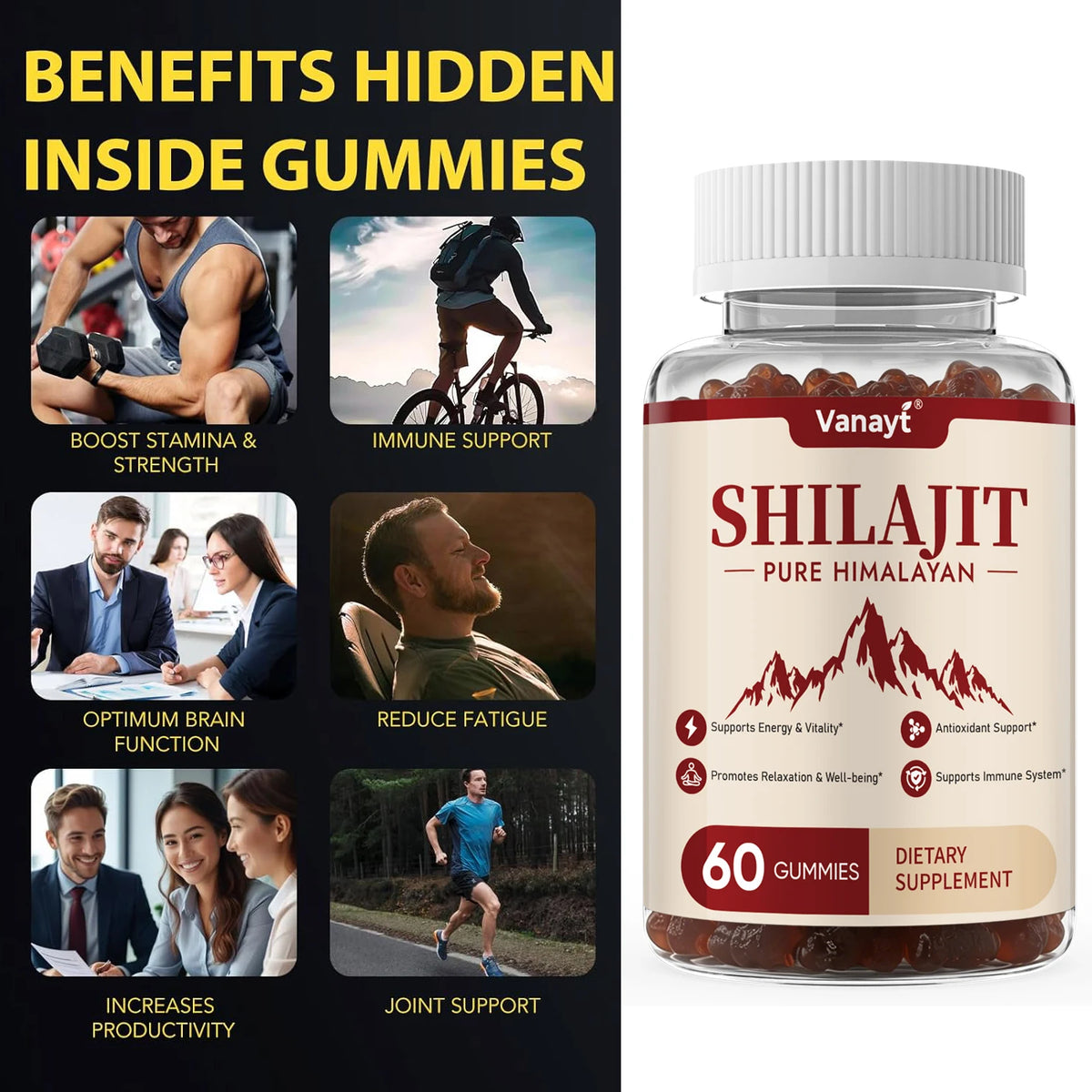 3000mg Shilajit Mineral Gummies Supports Natural Vitality Mental Wellness Balanced Mood For Daily Health 60 Count