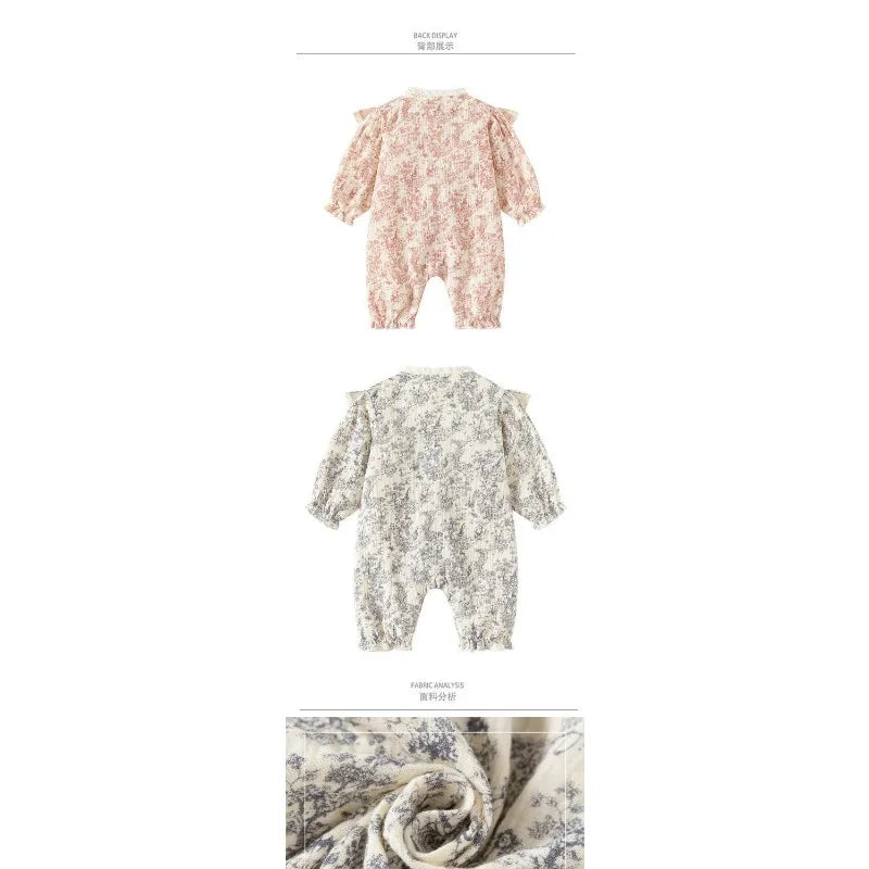 Bellbell Infant Baby Girl Rompers Early Autumn Floral Printed Toddler Kid Girl Jumpsuits 6-24M Newborn Girls Bodysuits with Hats