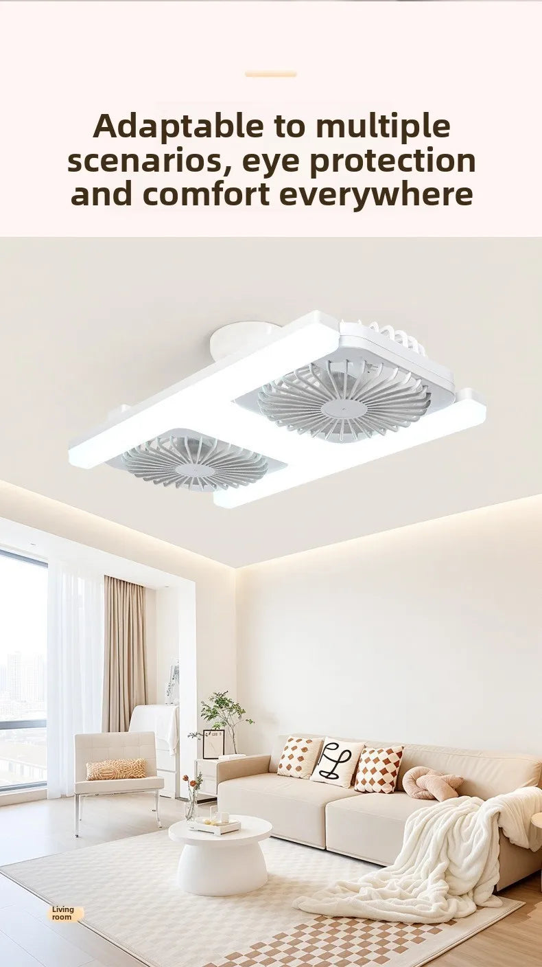 3000K-6000K E27 Ceiling Fan Light with Remote Control Dimming Speed Control Dual Head Fan for Air Circulation Silent Fan Light