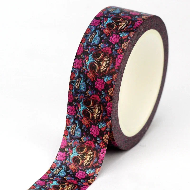 1pc 10M Deco Bat Rose Skull Black Cat Haunted House Halloween Masking Washi Tape Set for Scrapbooking Cute Journal Stationery
