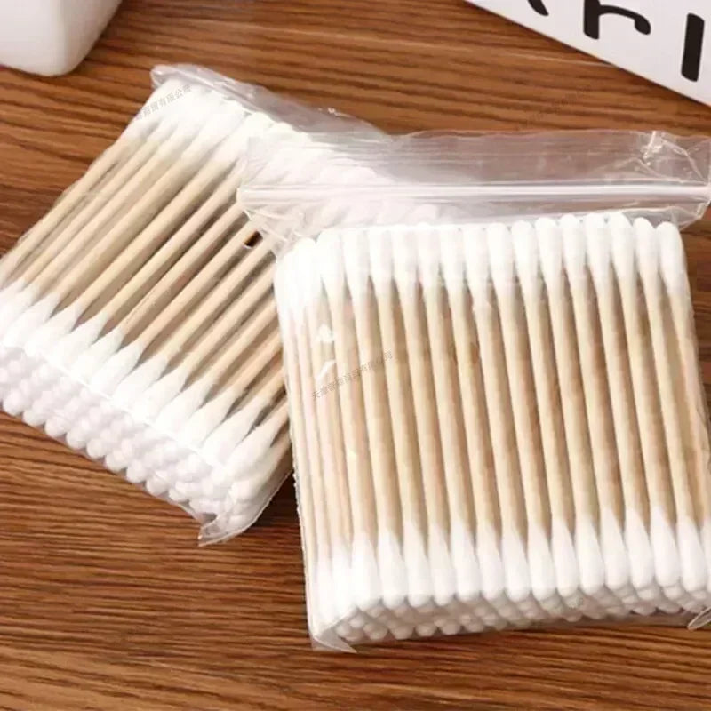 100Pcs/Pack Baby Cotton Swabs Wooden Stick Soft Tip Buds for Ear Nose Cleaning 1-20 Packs Infants Kids Hygiene Care Beauty Tools