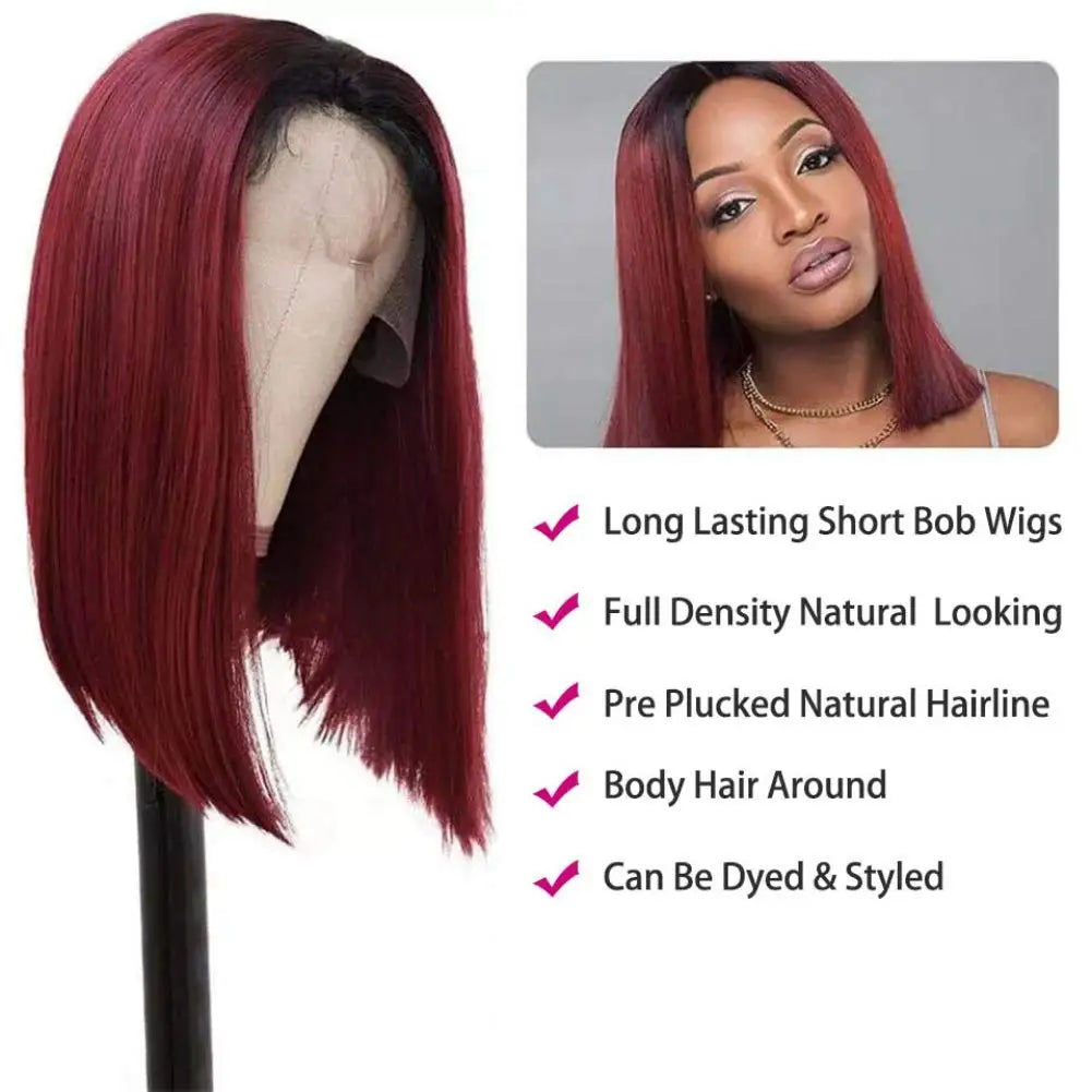 Bone Straight Short Bob Wig Human Hair Wigs For Women Burgundy 4x4 Lace Wigs 1B 99J Bob Wigs Brazilian Human Hair Pre Plucked