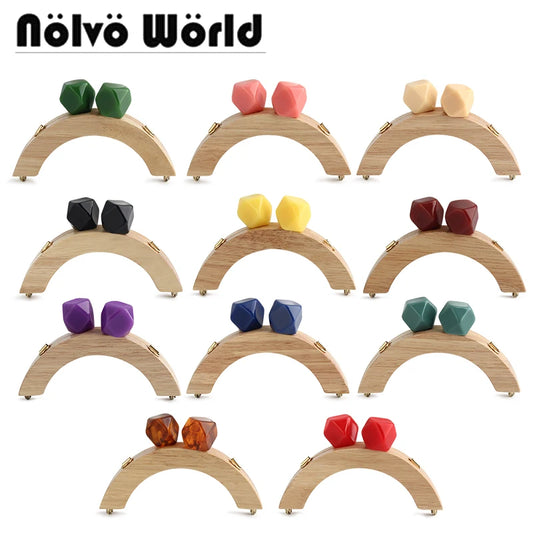 Nolvo World 13.5*8.5cm Wood Bag Handle Colored Beads Kiss Clasp Mini Purse Frame Handbag Bags Sewing Brackets DIY Accessories