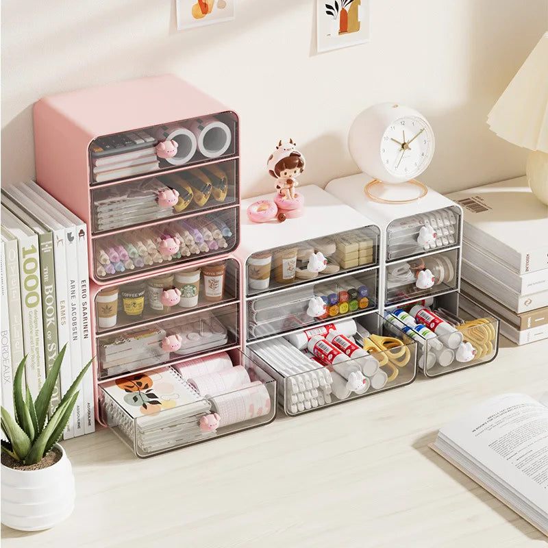 2-layer Cartoon Creative Pen Holder Storage Box Office Desktop Rabbit Makeup Organizer Children's Girls Student Desk Organizer