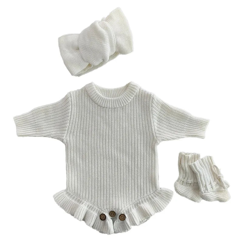 Personalized Name Baby Romper Autumn Winter Warm Knitted Sweater Jumpsuit Infant Outfit Hat Socks Set Newborn Clothes Gift