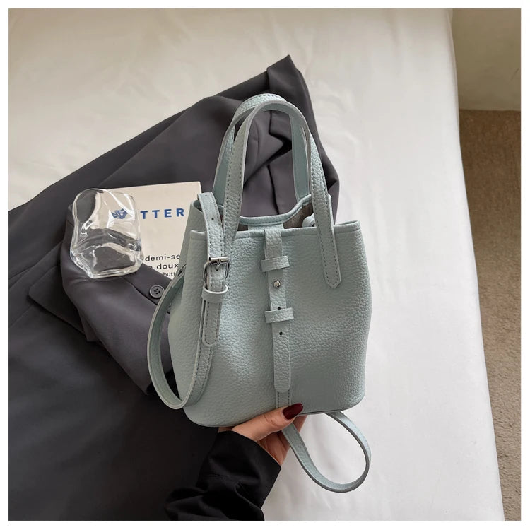 Fashionable Bucket Handbag Women's Shoulder Bag Spring Versatile Commuting Crossbody Bag Soft PU Leather Magnetic Buckle Closure
