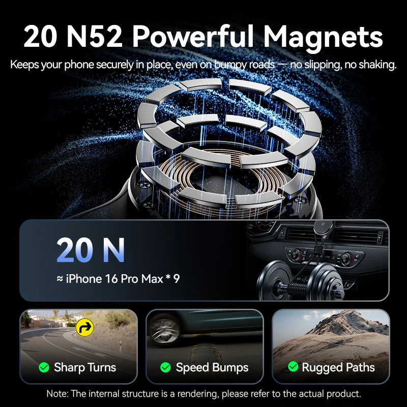 Vention Magnetic Car Phone Holder Mount Adhesive Style Adjustable Dashboard Magsafe For iPhone 12-17 15W Wireless Fast Charging
