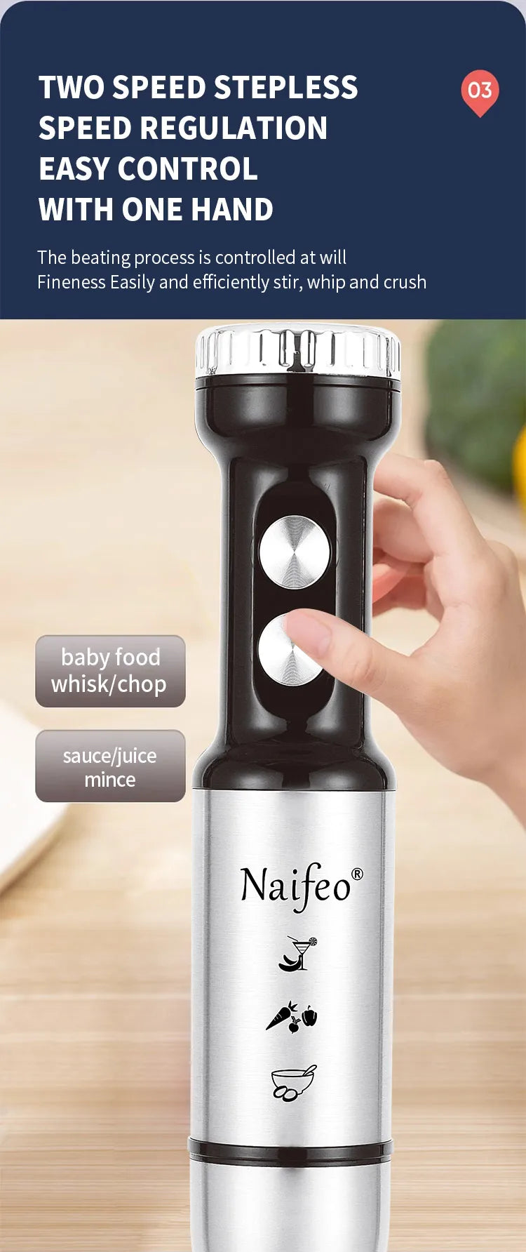 1000W Powerful Motor Handheld Blender Electric Mixer with Infinite Speed Control, Portable Kitchen Blender for Smoothies