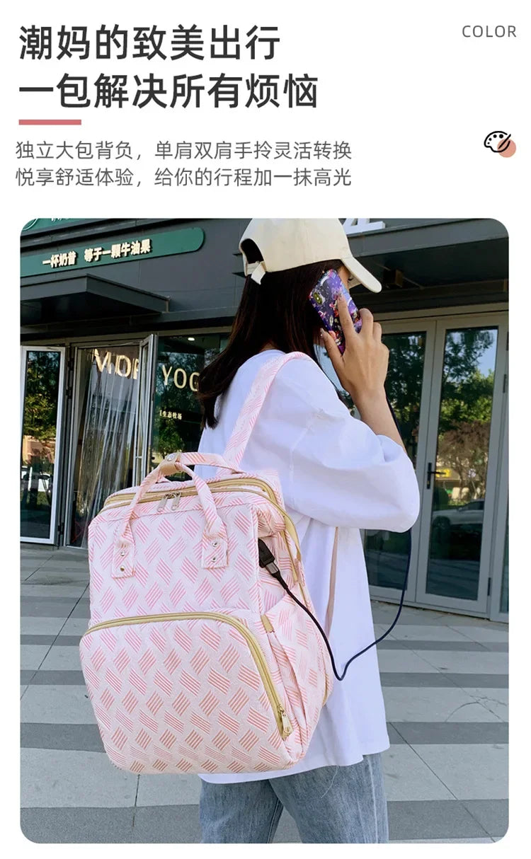 Baby Diaper Bag with Stroller Hooks Portable Baby Crib Diaper Changing Pad Baby Carrier Bag for Activity Mom Backpack 30*20*40cm