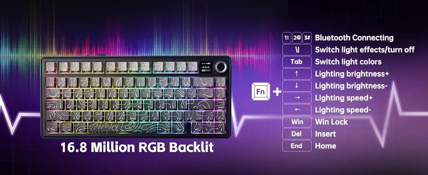 Aula F75 MAX Wireless Gaming Keyboard With Smart Digital Screen and Knob 75% Hot Swappable 3Mode RGB Backlit Mechanical Keyboard