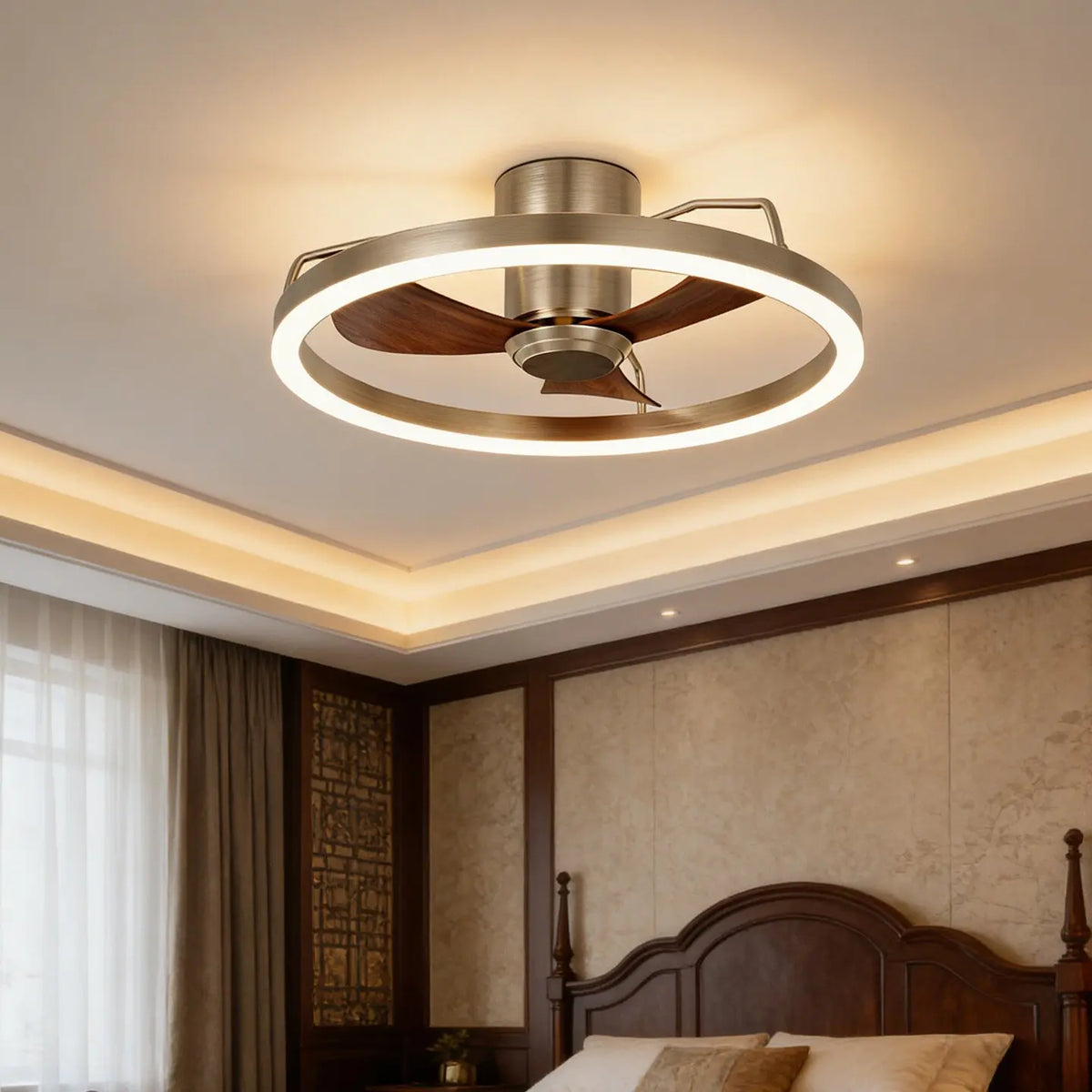 20" Ceiling Fan with LED Light Flush Mount DC Motor 6-Speed Remote Control Dimmable Fan Lamp for Home Kitchen Bedroom Living Roo