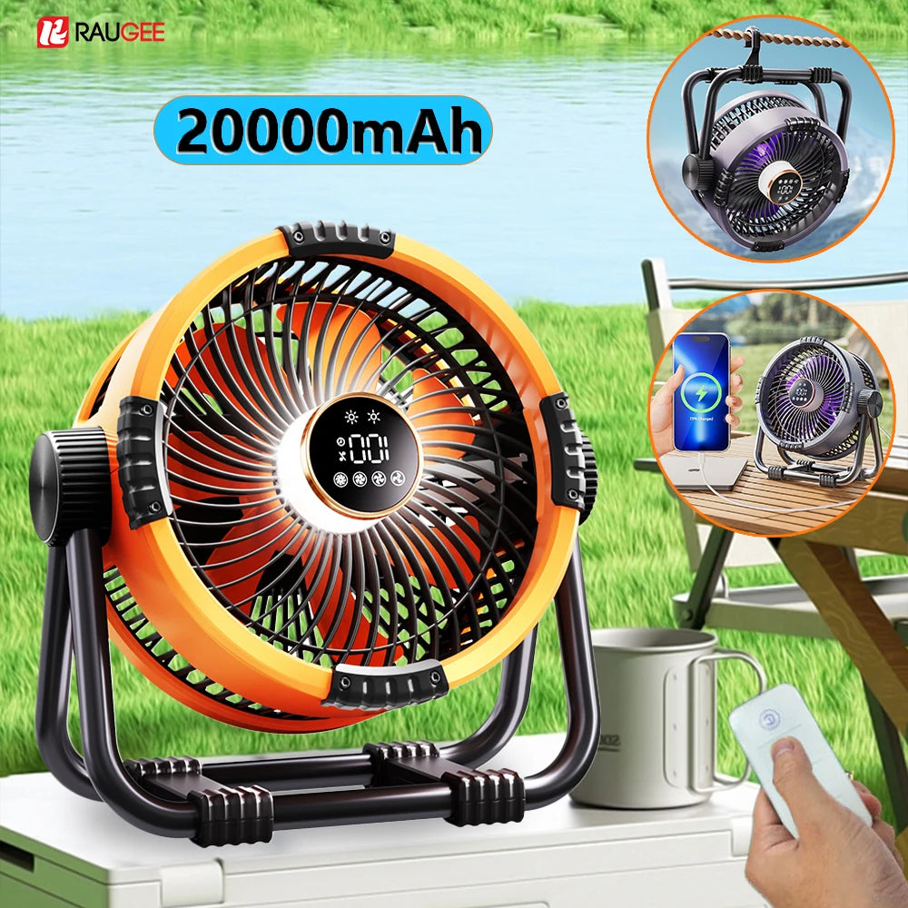 Camping Ceiling Fan 20000mAh Rechargeable USB Fan with Power Bank and LED Light Hook Air Circulators Wireless Ceiling Fan