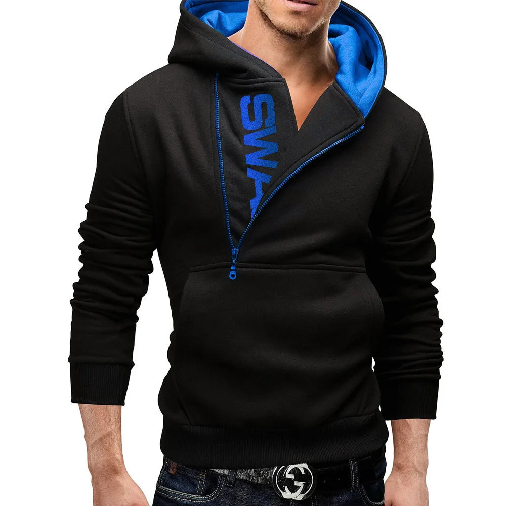 Men's Hoodies Long Sleeve Sweatshirts for Men Zipper Hooded Pullover High Neck Mens Sweatshirt Top Jacket Coat Black Sweater