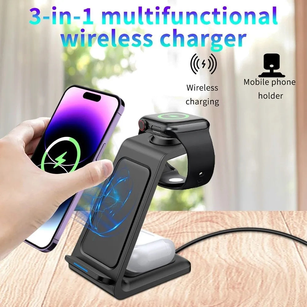 3 in 1 Charger Magnetic Wireless Charger Fast Charging Stand Function Charger Stand 15W Portable Charging Station Travel Charger