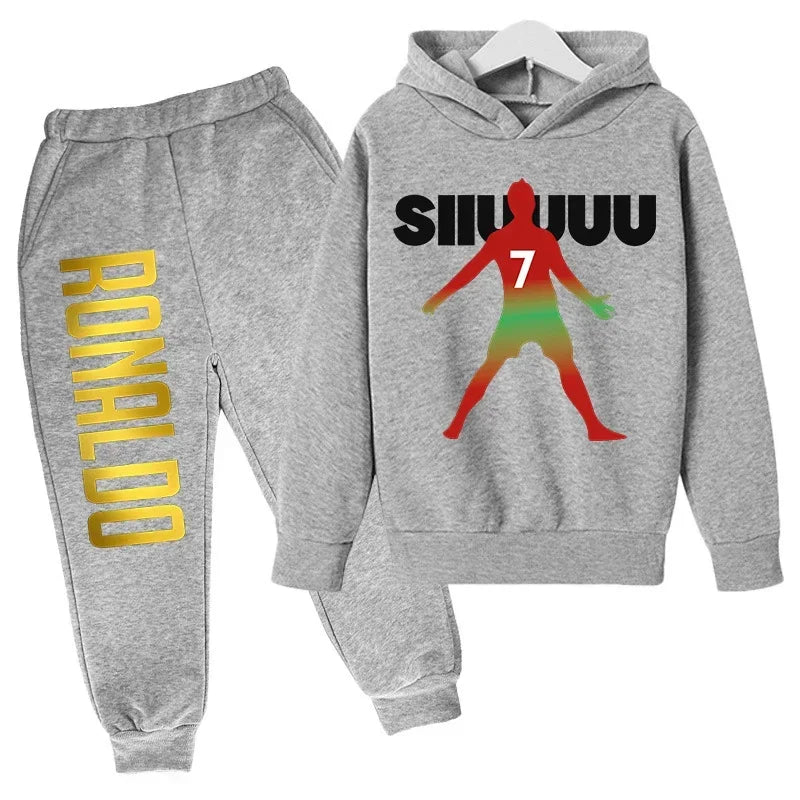 Children's Clothing Children's Sports Suit Spring and Autumn Fleece Hoodie Pants 2-piece Set Ronaldo Printed Kids Clothes Girls