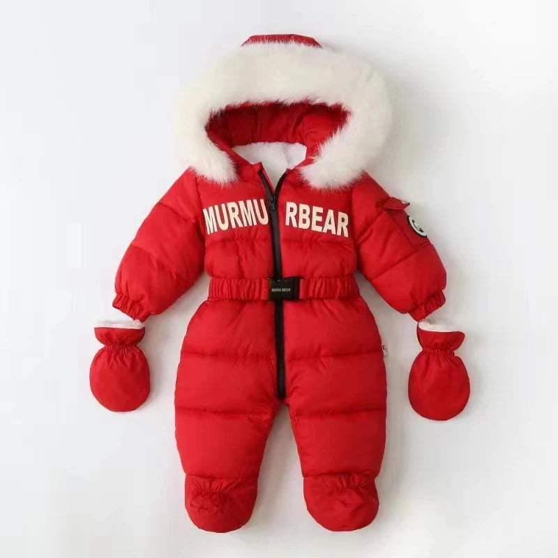 Winter Newborn Baby Jumpsuit Thicken Baby Clothes Plus Velvet Warm Baby Rompers With Gloves Hooded Infant Snowsuit Clothing