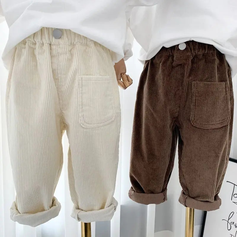 Boy Korean Children's Clothing Spring Fall Kids Trousers Corduroy Boys Pants Solid Pants Baby Girls Outfit Clothes for Teenagers