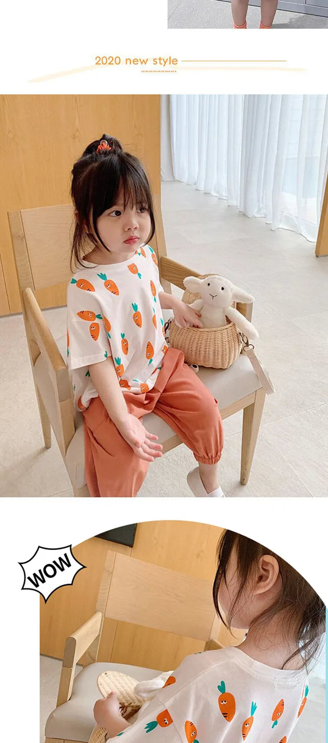 Baby Girls Boys Short Sleeved T-shirt Kids Cotton Top Tees Toddler Cartoon Print Shirts Summer Children's Clothing Korean Style