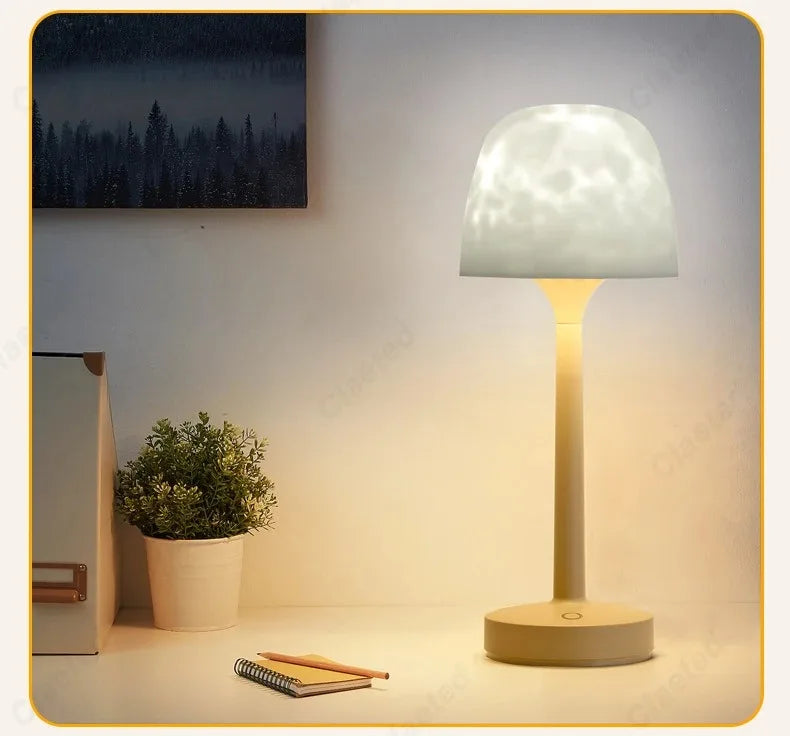 LED High Footed Desk Lamp with Water Ripple Projection Romantic Atmosphere Night Light for Couple Gift Indoor Bedroom