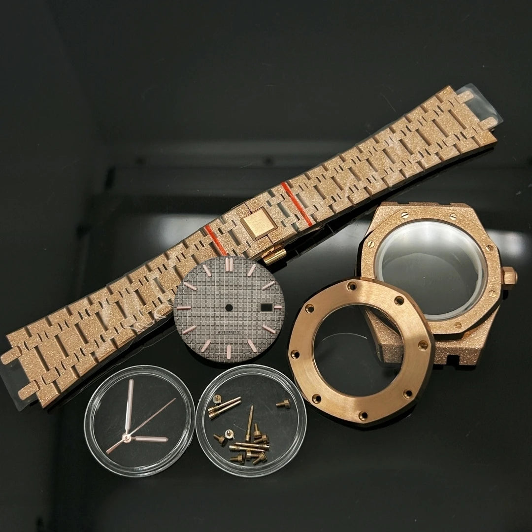 41mm Gold Black Matte Star Sand Steel Case Strap with 31.8mm Watch Dial for Oak NH35 NH36 NH70 Automatic Movement Watch Hands
