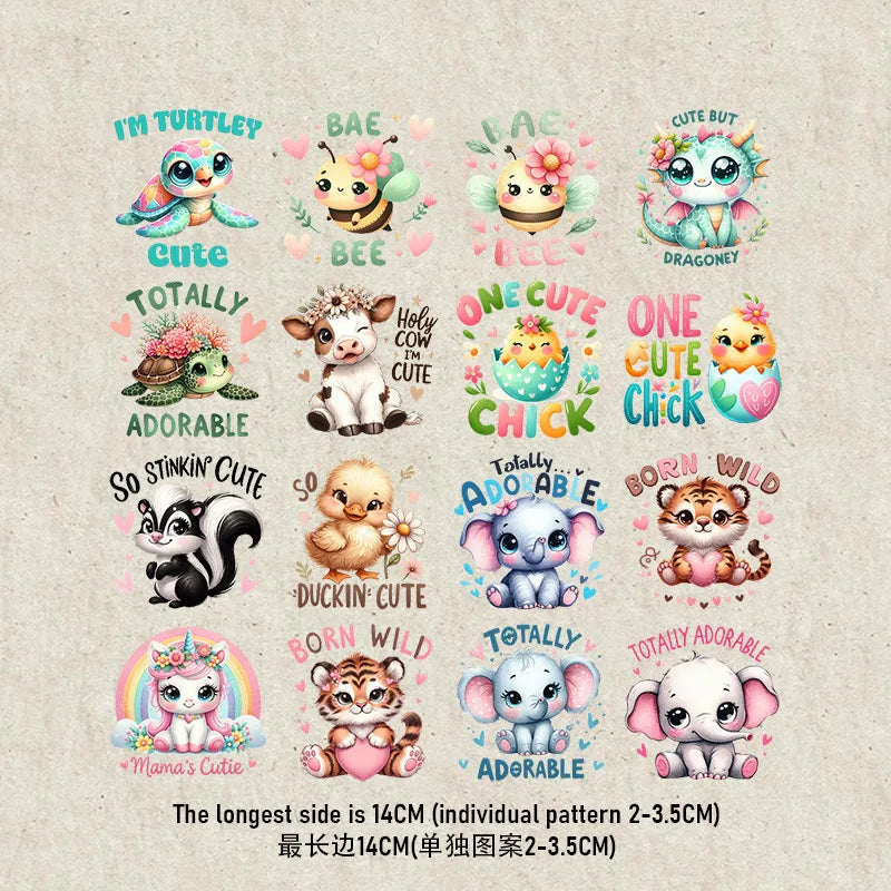 Beetle Dinosaur Rainbow Flower heat transfer iron on printing vinyl stickers T-shirt stickers DIY Toy doll clothing decoration