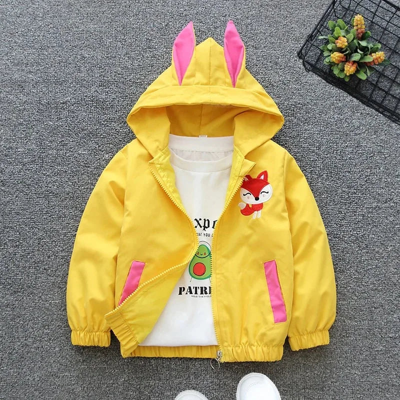 Cartoon Bear Kids Jacket Autumn Casual Boy Windbreaker Coat Hooded Zipper Boys Outerwear 1 2 3 4 5 6 Years Kids Clothes