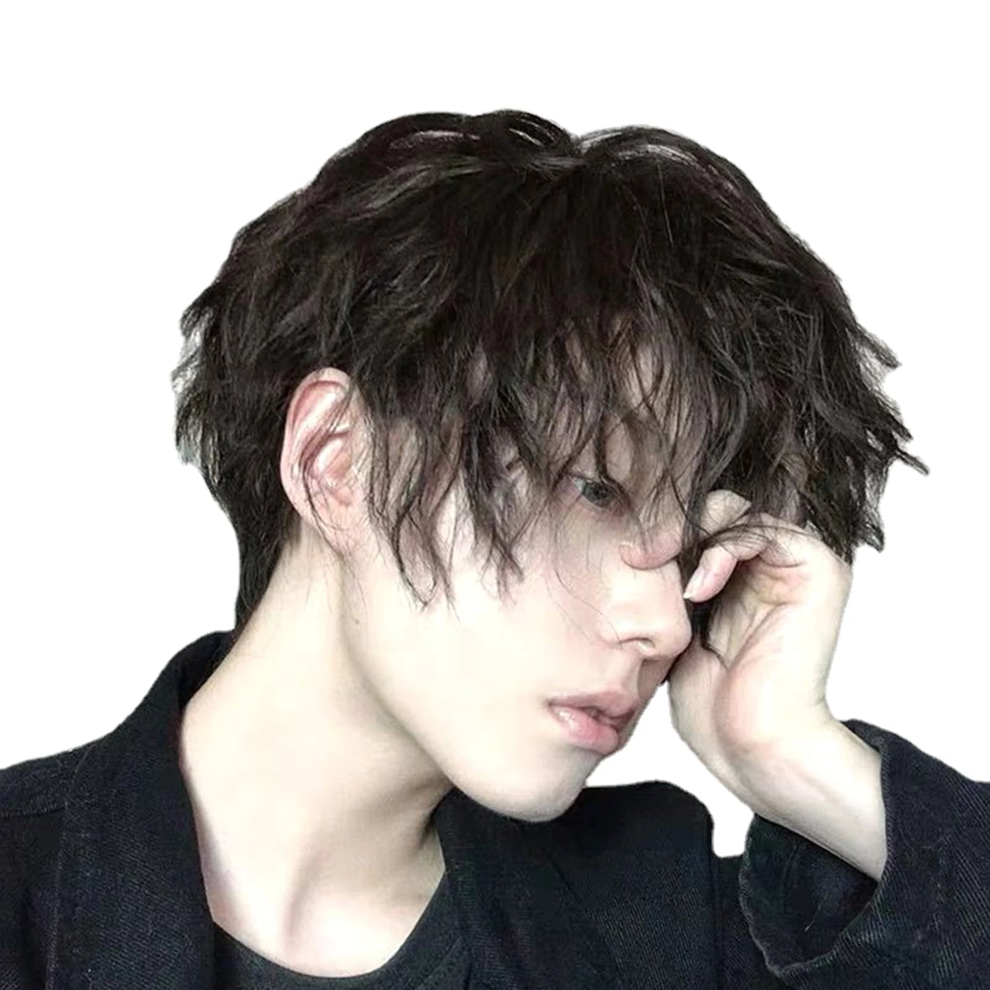 Synthetic Trend Men Short Natural Curly Wig Black With Bangs Head Type Hair Extension Styling Tools For Cosplay Party Headwear