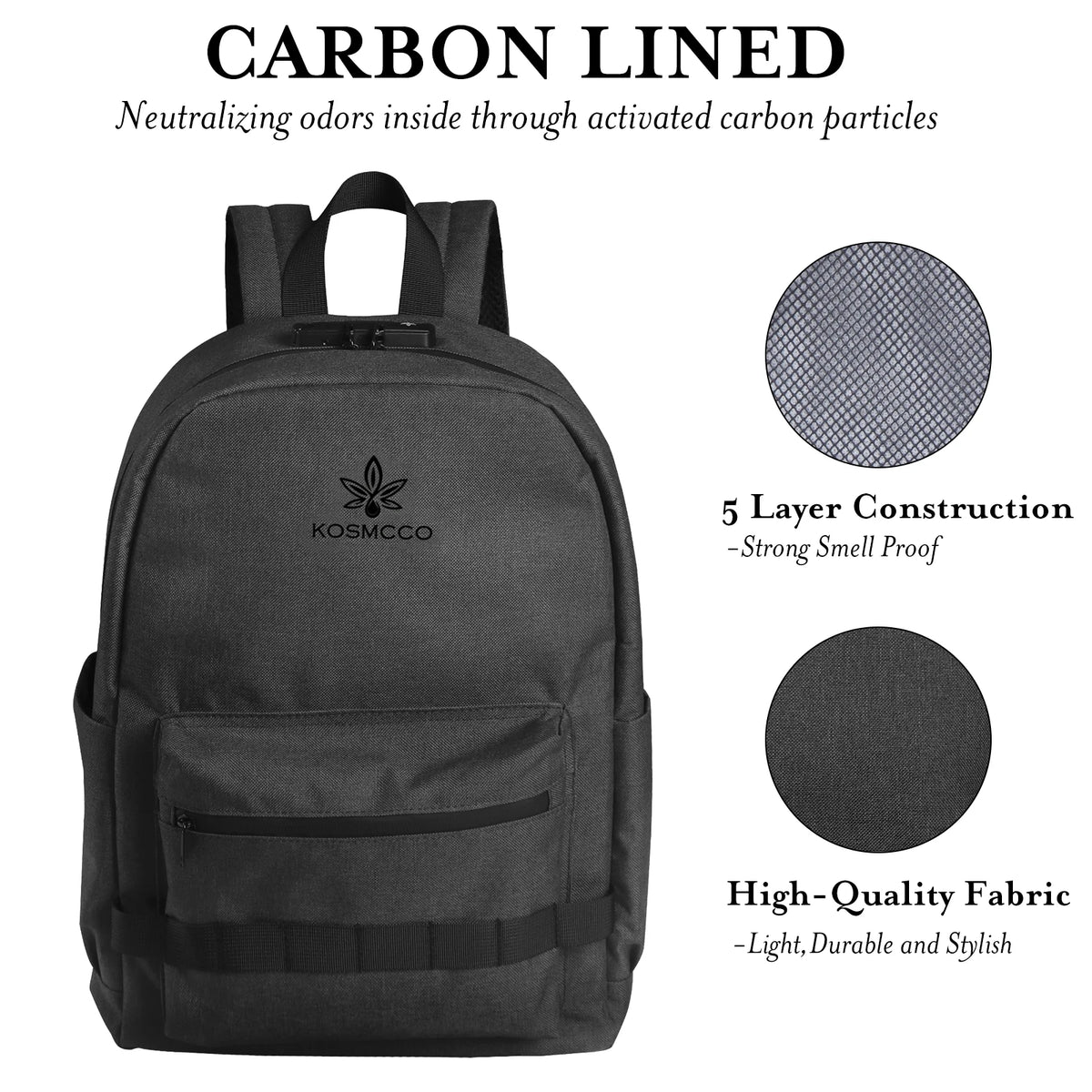 Smell Proof Backpack with Lock Activated Carbon Lining Backpack for Travel Commuter Large Capacity Smell Proof Container