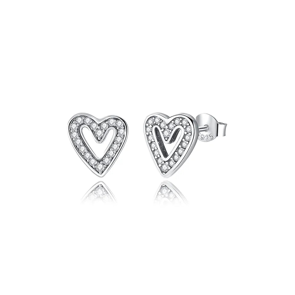 Original 925 Sterling Silver Earrings 2025 Crystal Love Heart Infinity Stud Earings For Women Piercing Rose Gold Gift Jewelry