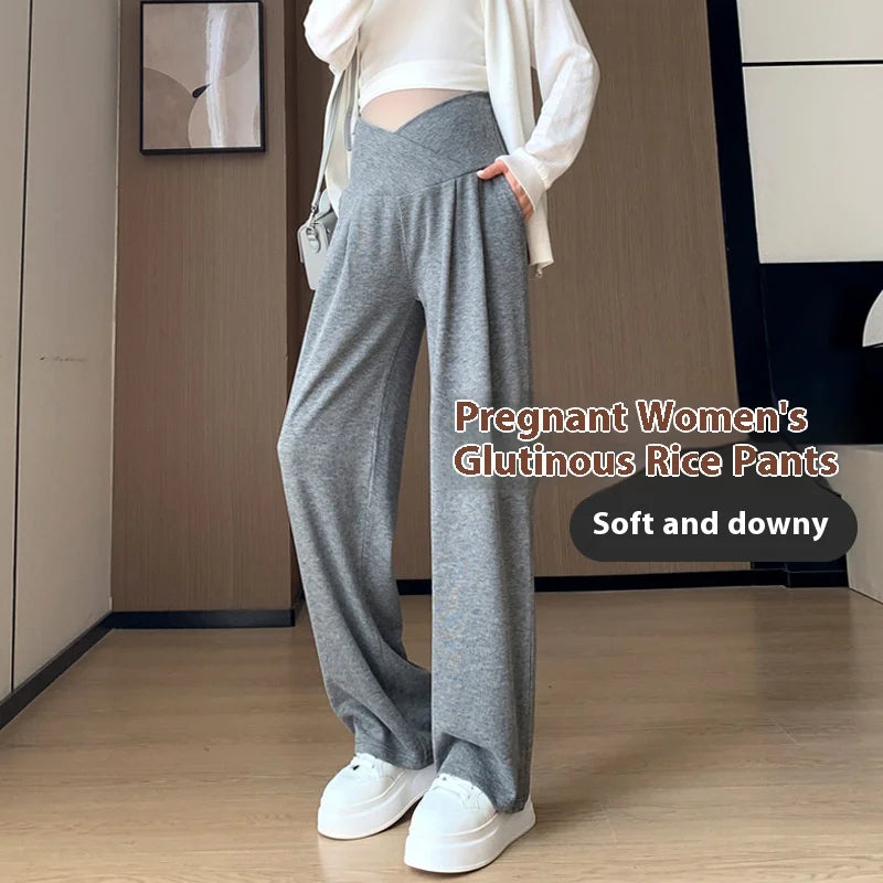 Maternity Pants Spring and Fall Wide-Legged Pants Low-Waisted Glutinous Pants Small Casual Straight Pants Maternity Clothing